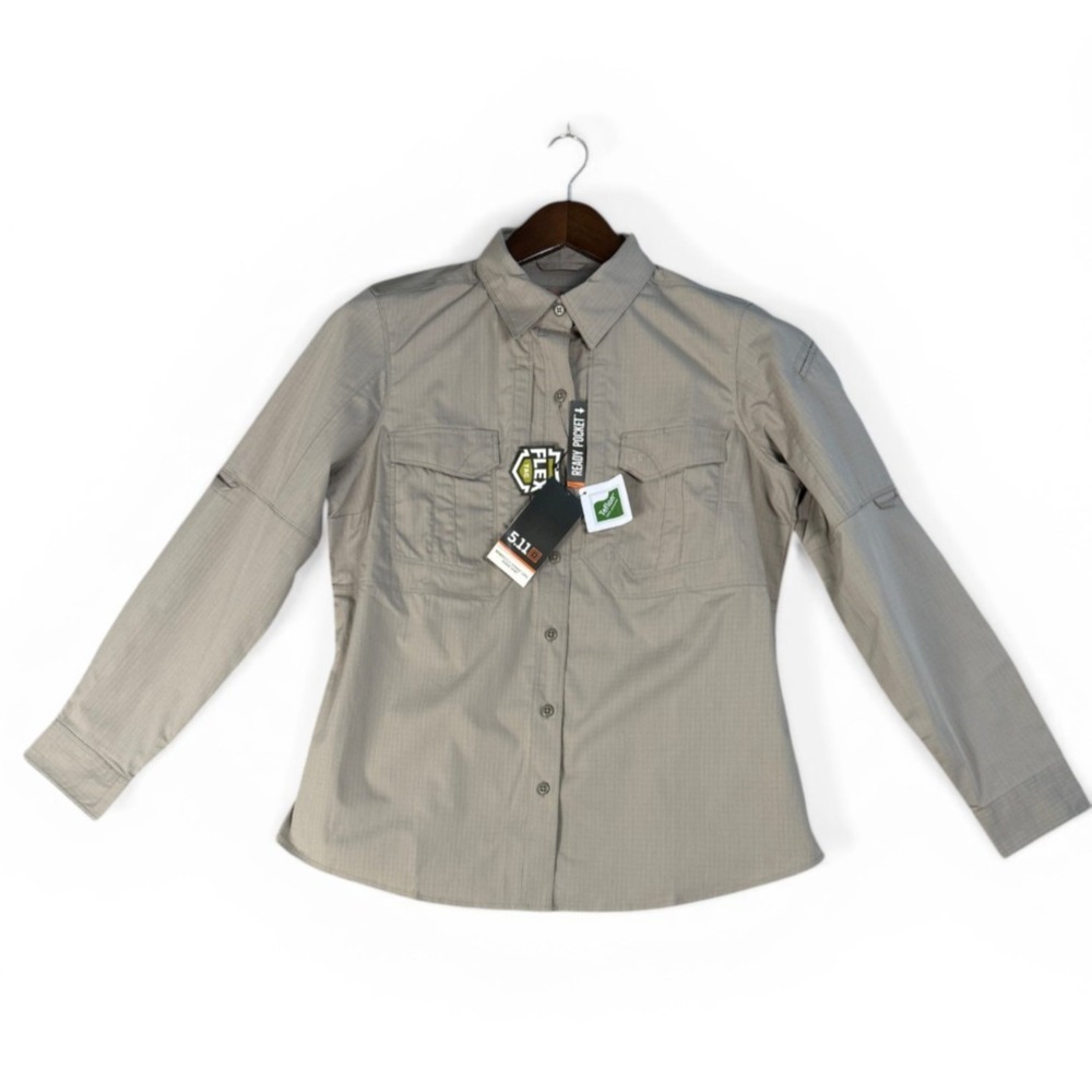 5.11 Women's Stryke Long Sleeve Shirt Silver Tan Large Camping Utility Uniform